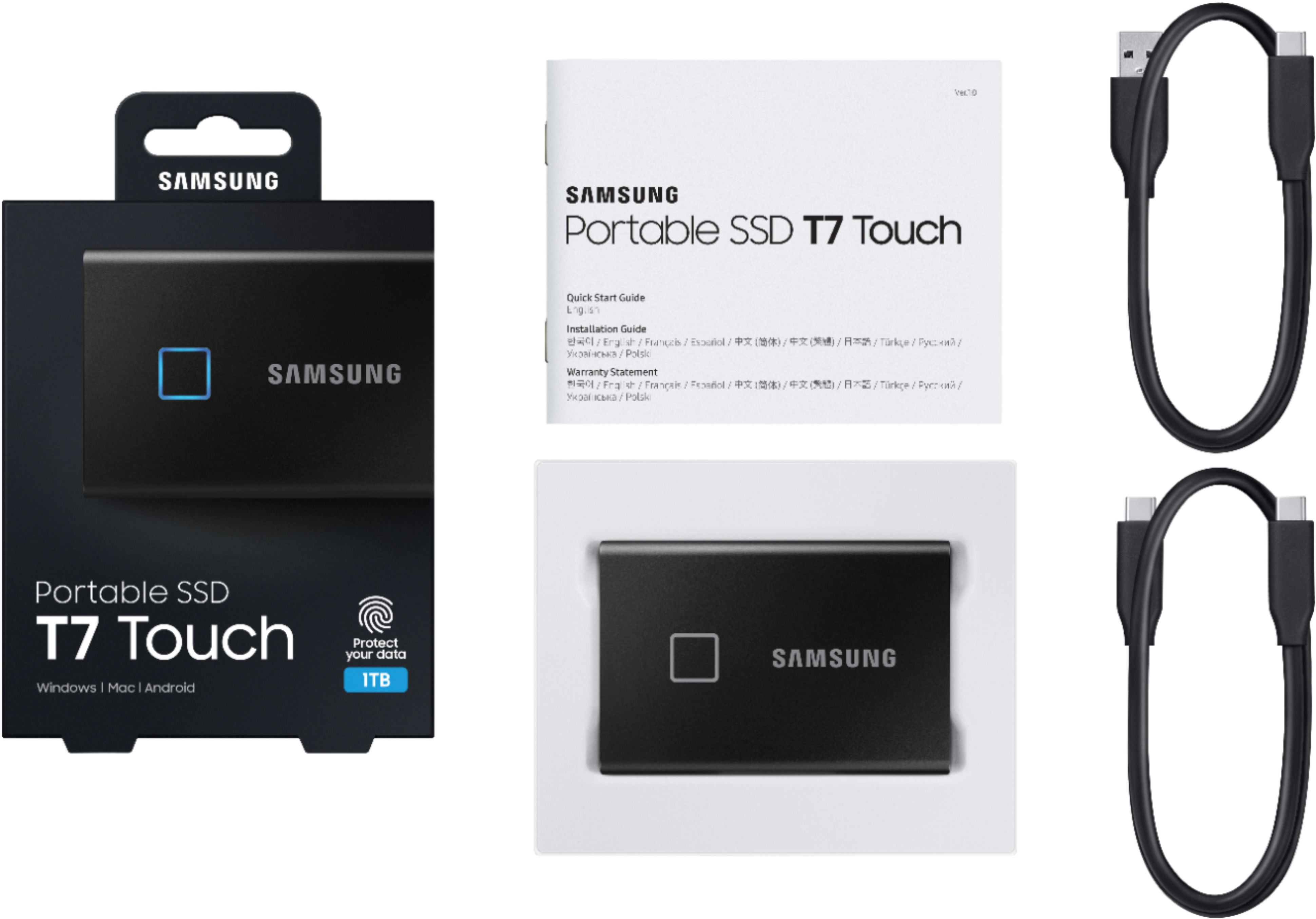 Best Buy: Samsung T7 Touch 1TB External USB 3.2 Gen 2 Portable SSD with Encryption MU-PC1T0K/WW