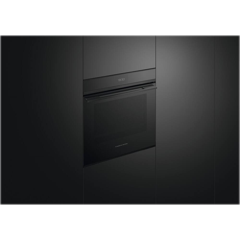 Left View: Fisher & Paykel - Minimal 24" Built-In Single Electric Convection Oven - Black