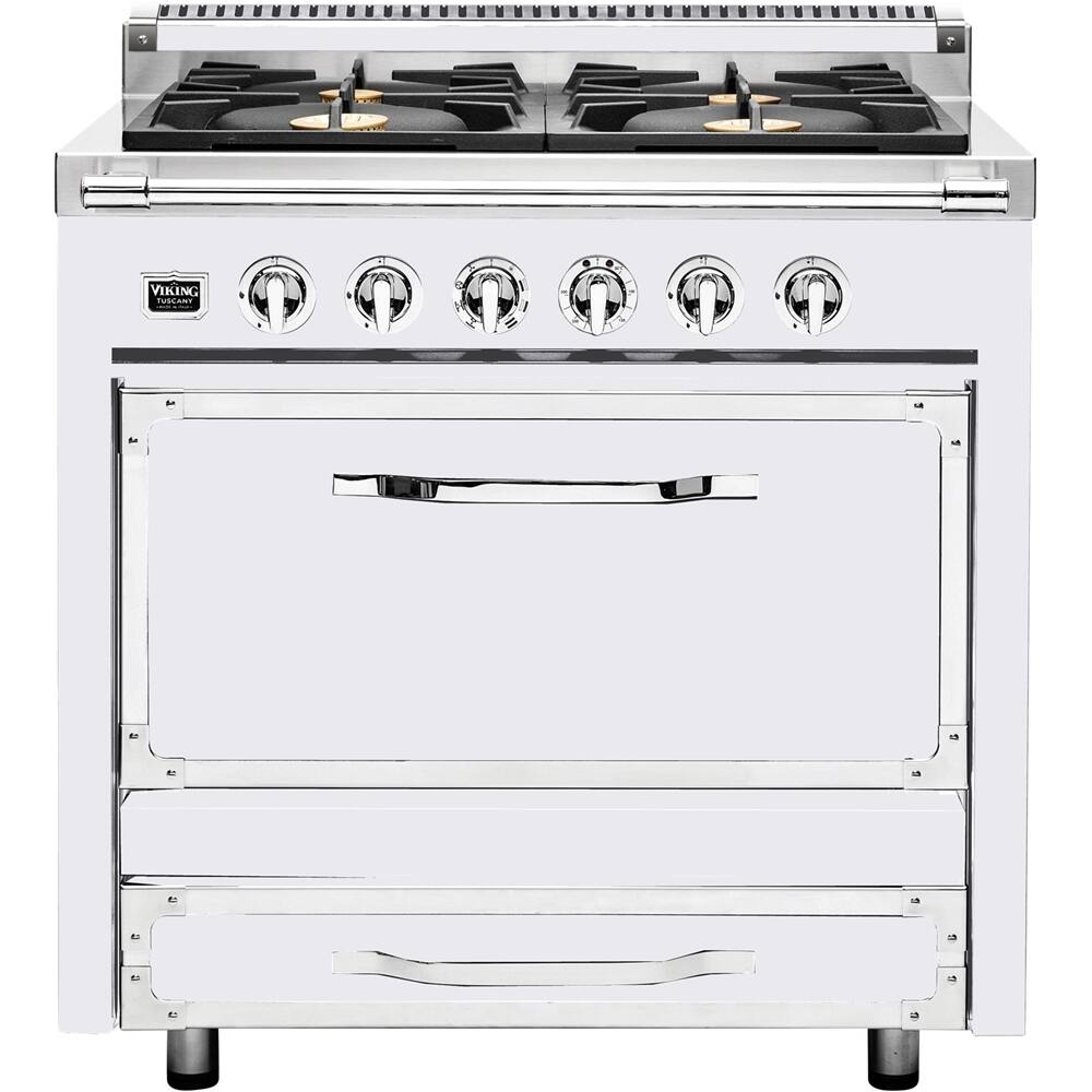 Front. Viking - Tuscany 3.8 Cu. Ft. Freestanding Dual Fuel True Convection Range - Antique White.