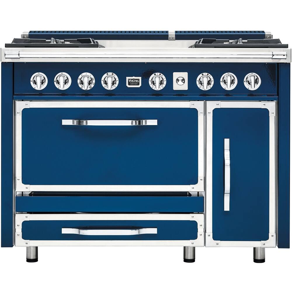 Front. Viking - Tuscany 6.2 Cu. Ft. Freestanding Double Oven Dual Fuel True Convection Range - Dark Blue.