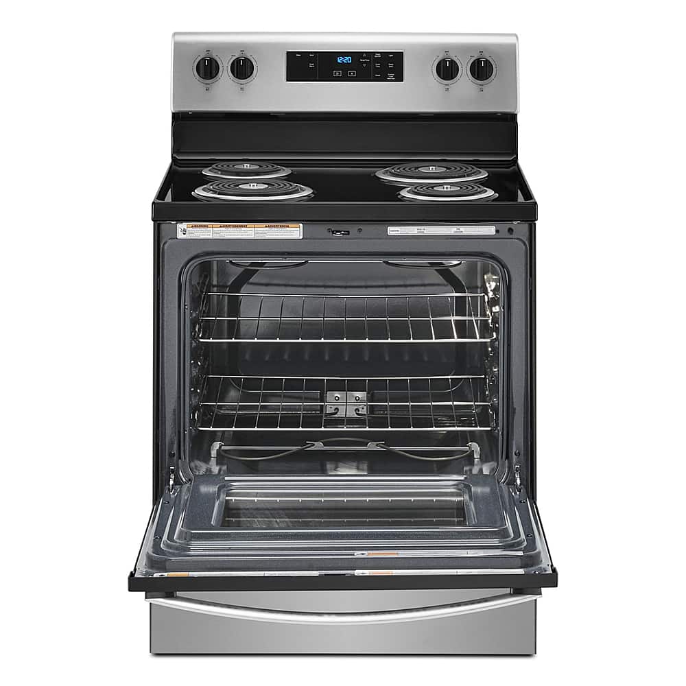 Angle. Whirlpool - 4.8 Cu. Ft. Freestanding Electric Range with Keep Warm Setting - Stainless Steel.