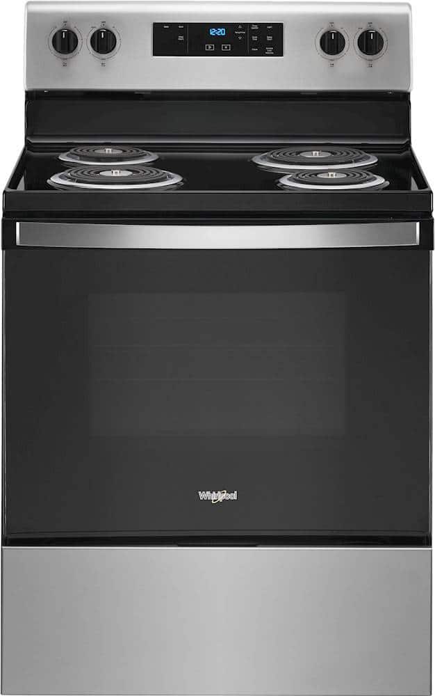 Front. Whirlpool - 4.8 Cu. Ft. Freestanding Electric Range with Keep Warm Setting - Stainless Steel.