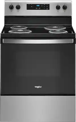 Front. Whirlpool - 4.8 Cu. Ft. Freestanding Electric Range with Keep Warm Setting - Stainless steel.