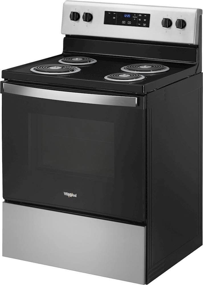 Left. Whirlpool - 4.8 Cu. Ft. Freestanding Electric Range with Keep Warm Setting - Stainless Steel.