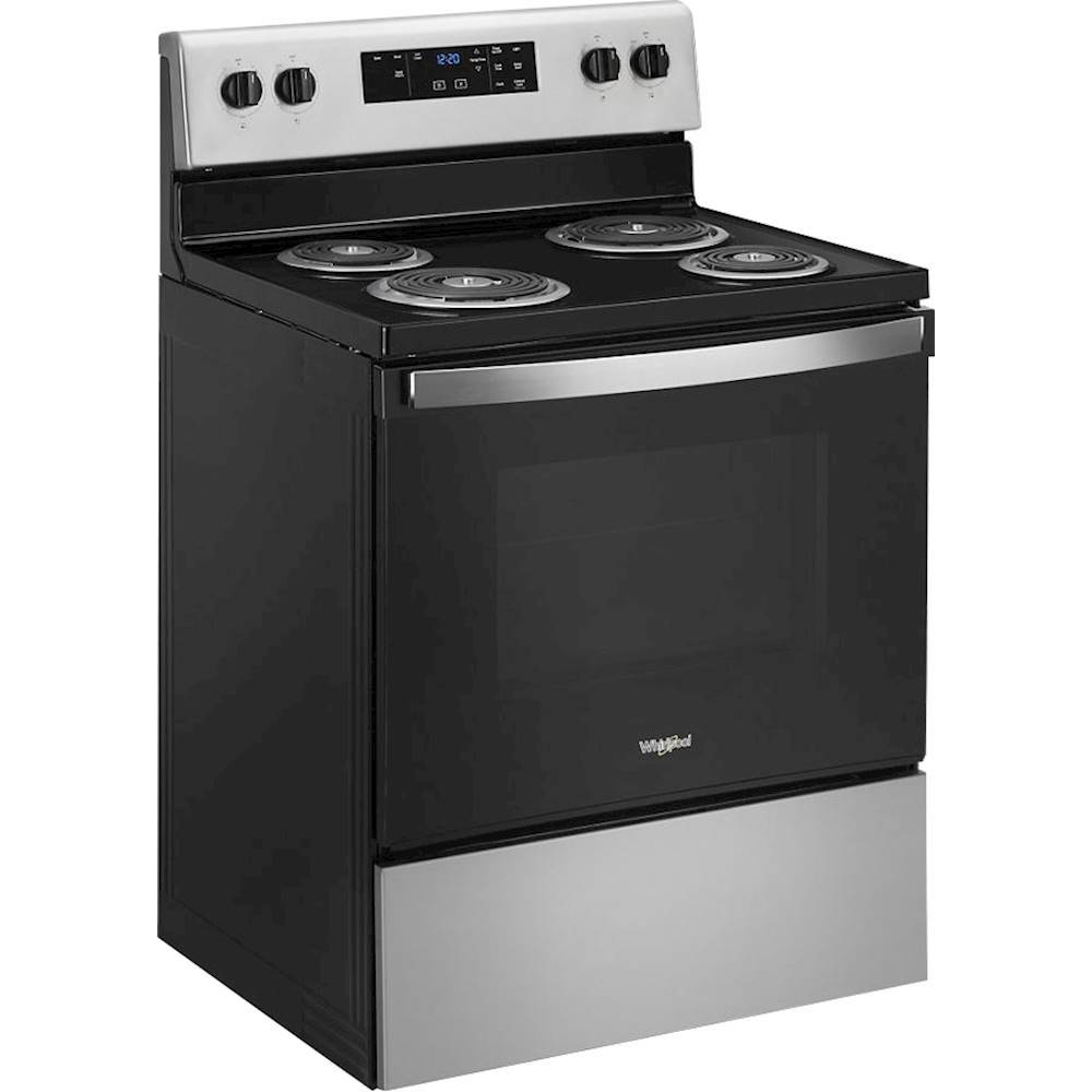 Angle. Whirlpool - 4.8 Cu. Ft. Freestanding Electric Range with Self-Cleaning and Keep Warm Setting - Stainless steel.