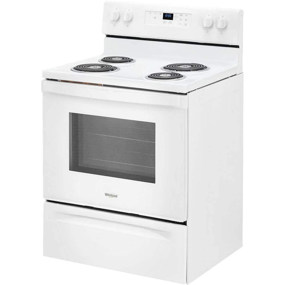 Left. Whirlpool - 4.3 Cu. Ft. Freestanding Electric Range with Self-Cleaning and Keep Warm Setting - White.