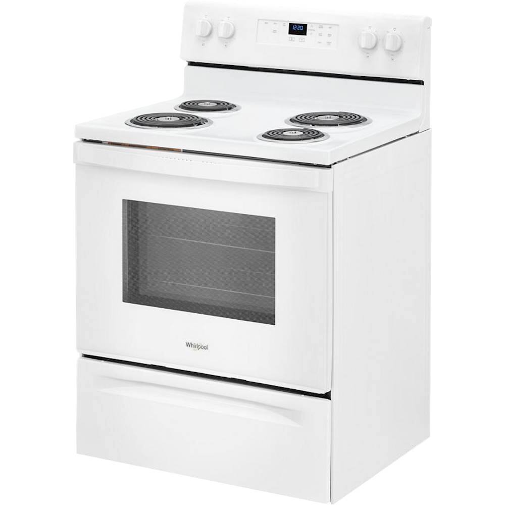 Left. Whirlpool - 4.3 Cu. Ft. Freestanding Electric Range with Self-Cleaning and Keep Warm Setting - White.