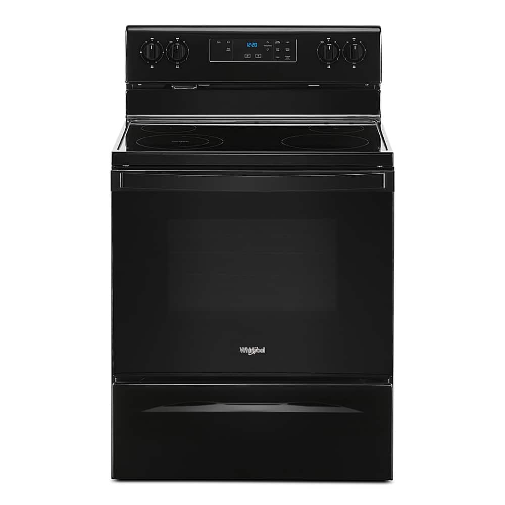 Front. Whirlpool - 5.3 Cu. Ft. Freestanding Electric Range with Keep Warm Setting - Black.