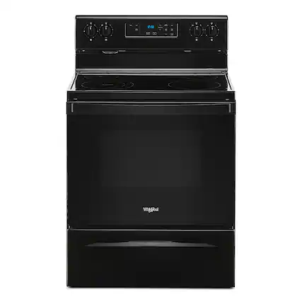 Front. Whirlpool - 5.3 Cu. Ft. Freestanding Electric Range with Keep Warm Setting - Black.