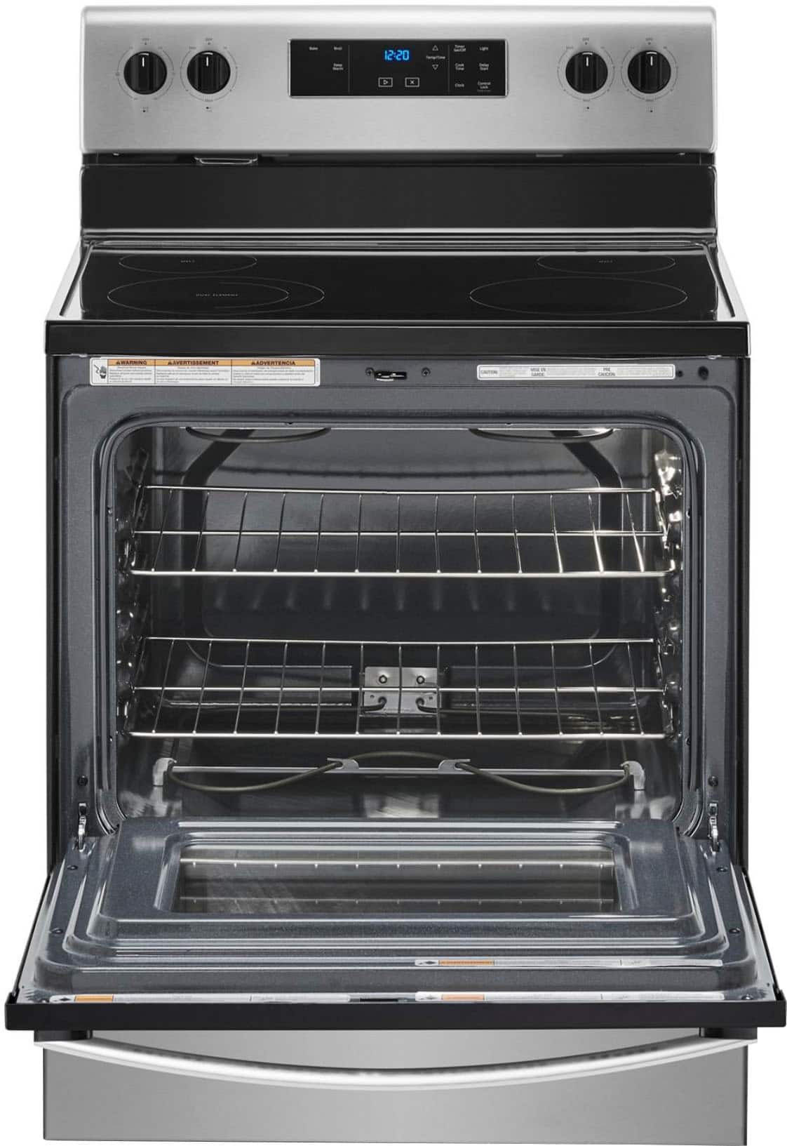 Angle. Whirlpool - 5.3 Cu. Ft. Freestanding Electric Range with Keep Warm Setting - Stainless Steel.