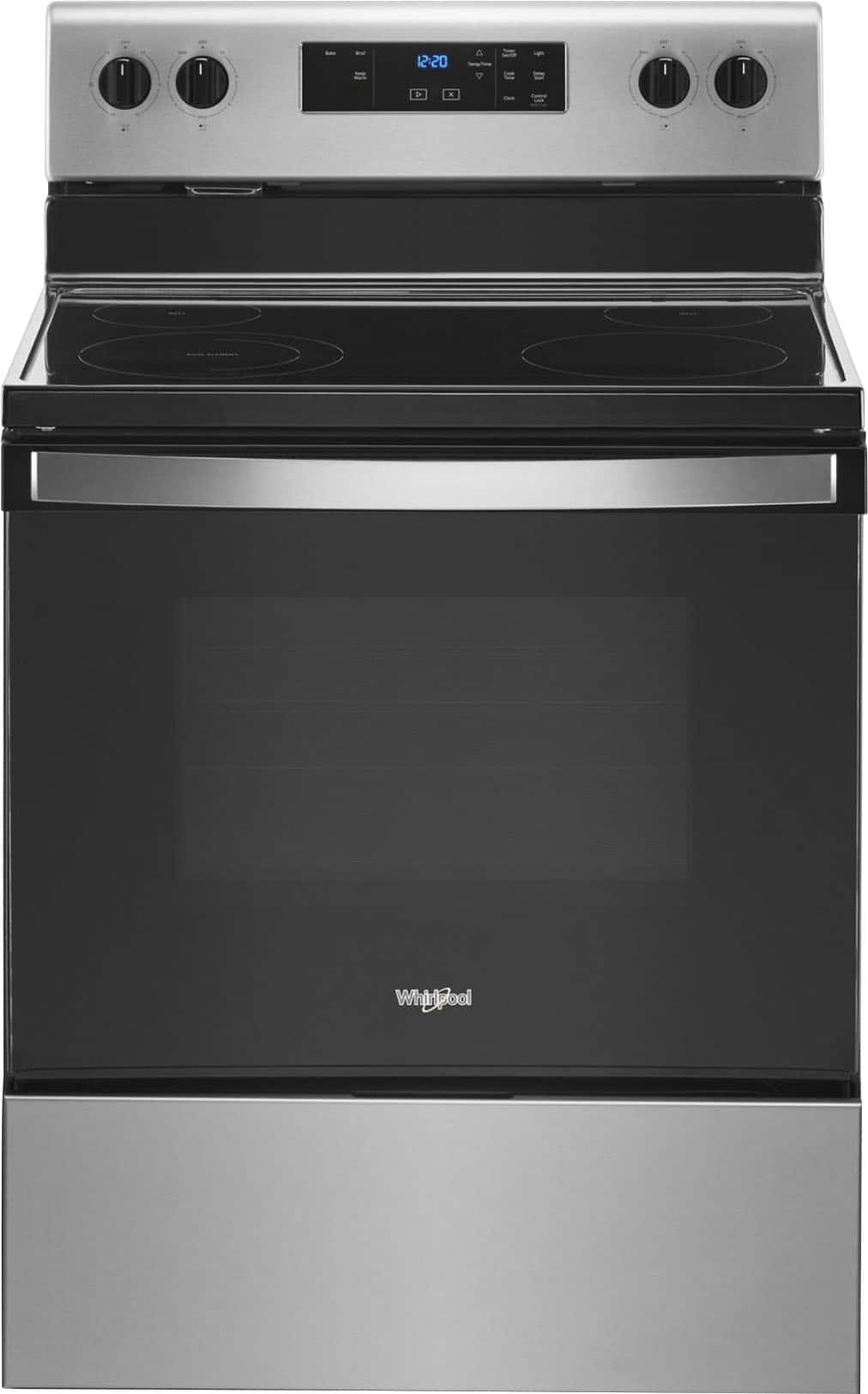 Front. Whirlpool - 5.3 Cu. Ft. Freestanding Electric Range with Keep Warm Setting - Stainless Steel.