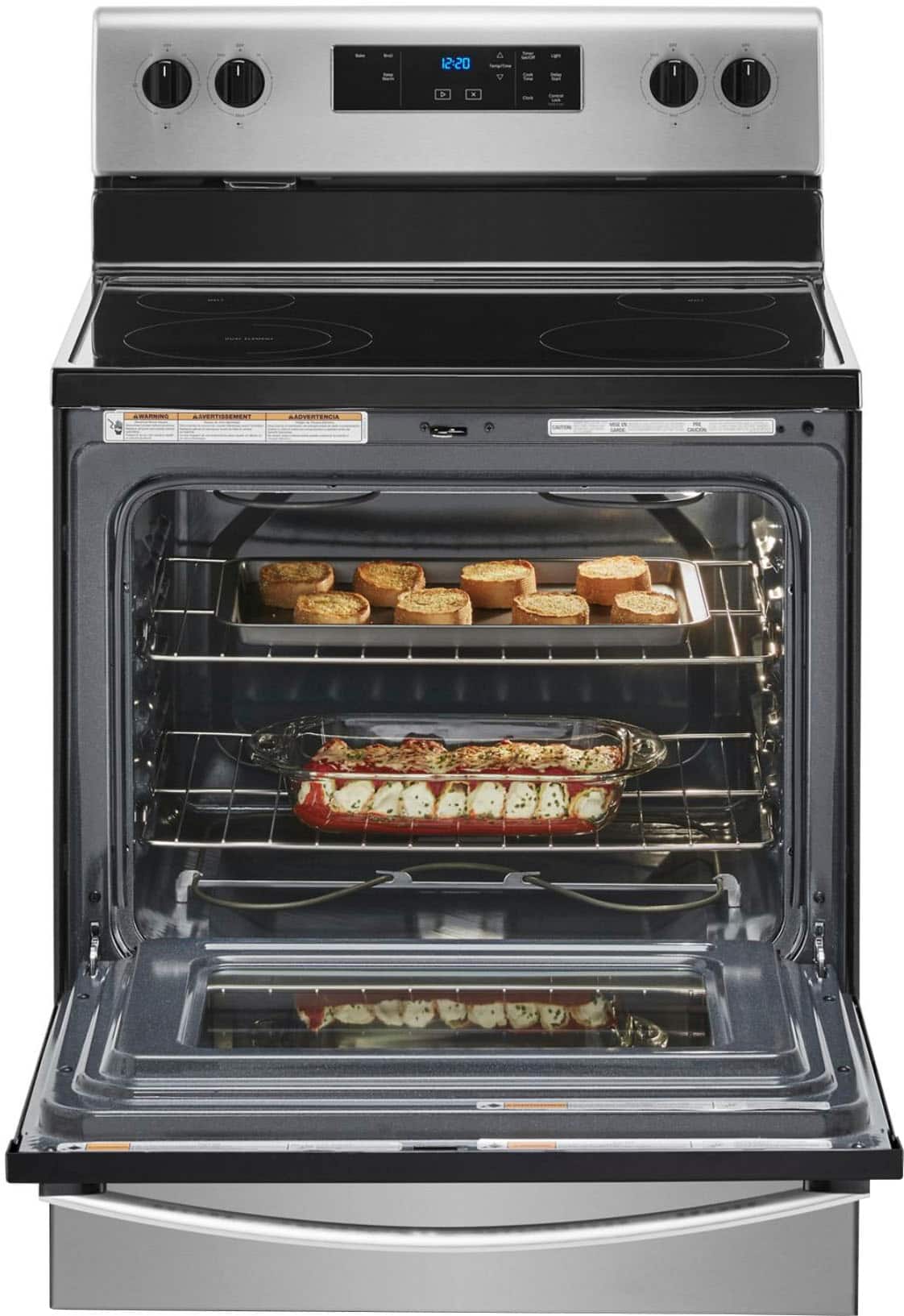 Left. Whirlpool - 5.3 Cu. Ft. Freestanding Electric Range with Keep Warm Setting - Stainless Steel.