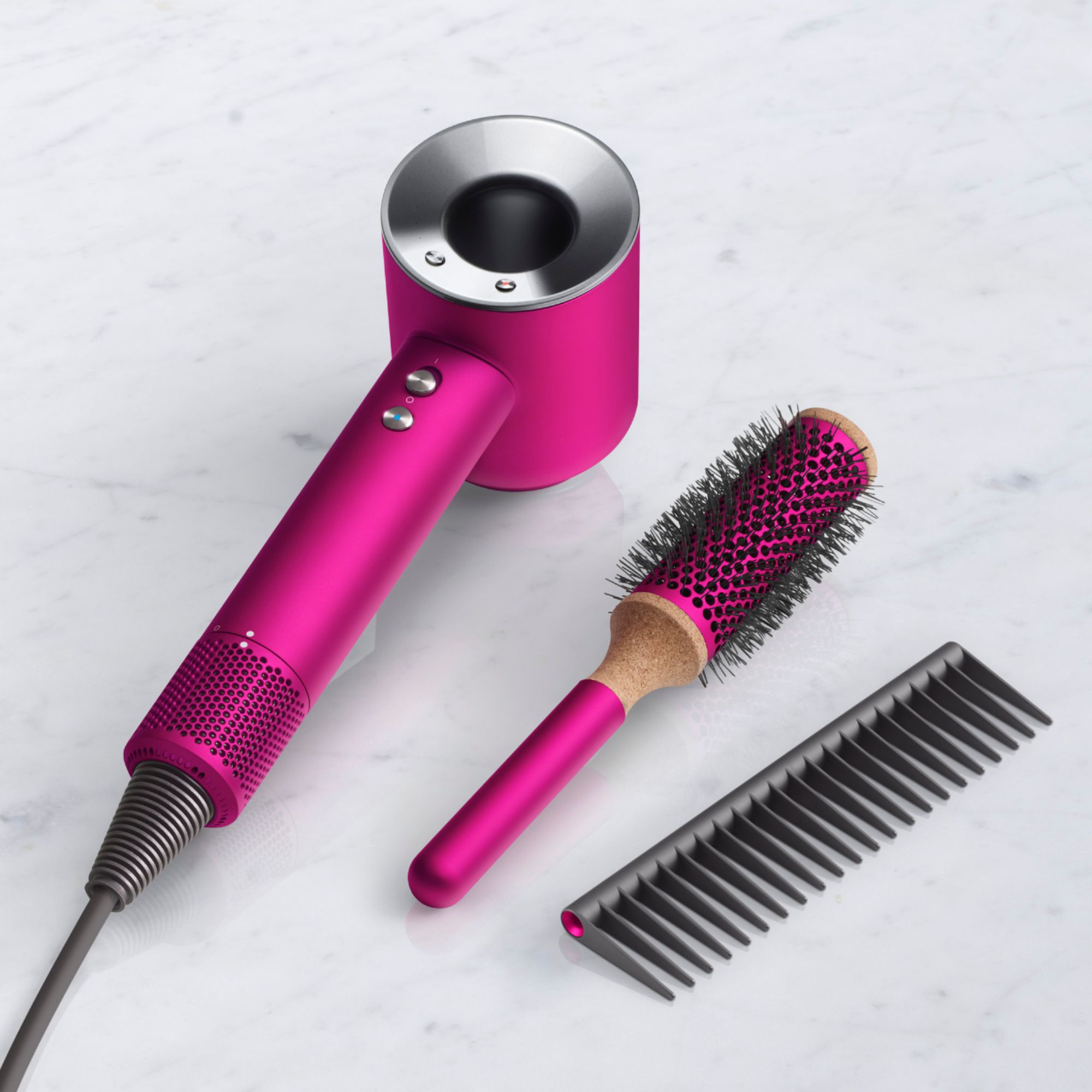 Left View: Dyson - Supersonic hair dryer gift edition - Fuchsia/Nickel