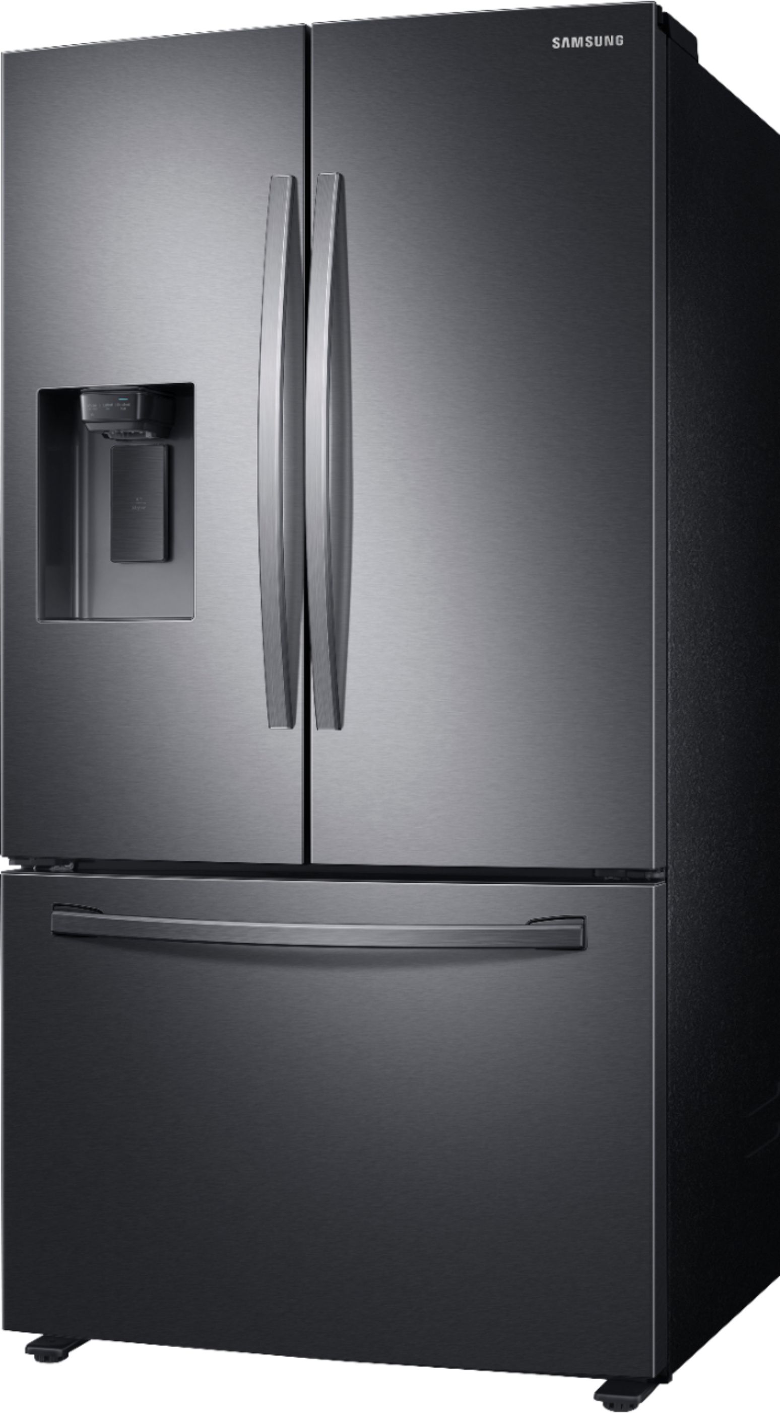 Angle View: Samsung - 27 cu. ft. 3-Door French Door Refrigerator with External Water & Ice Dispenser - Black Stainless Steel