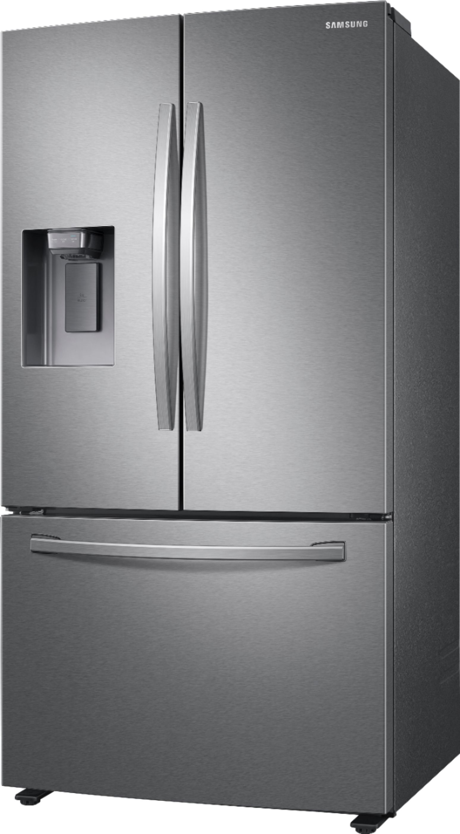 Angle View: Samsung - 27 cu. ft. 3-Door French Door Refrigerator with External Water & Ice Dispenser - Stainless Steel