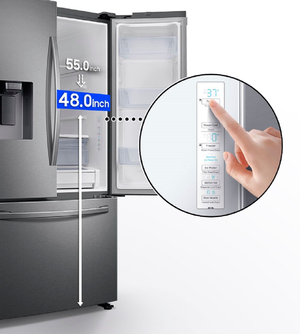 Samsung 27 Cu Ft Large Capacity 3 Door French Door Refrigerator With External Water Ice Dispenser Stainless Steel Rf27t51sr Best Buy