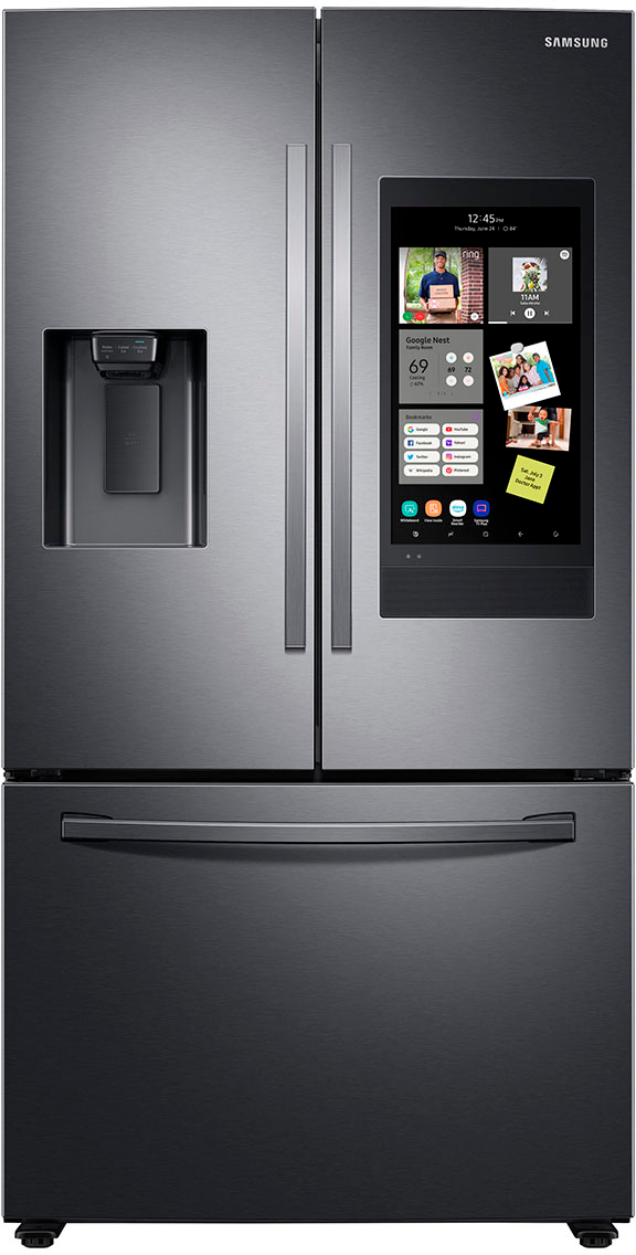 Samsung - 26.5 cu. ft. Large Capacity 3-Door French Door Refrigerator with Family Hub™ and External Water & Ice Dispenser - Black stainless steel