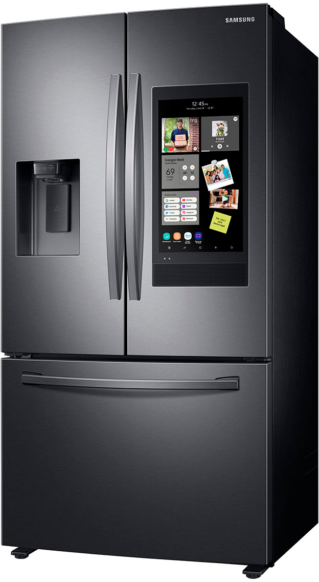 Left View: Samsung - 26.5 cu. ft. 3-Door French Door Smart Refrigerator with Family Hub - Black Stainless Steel