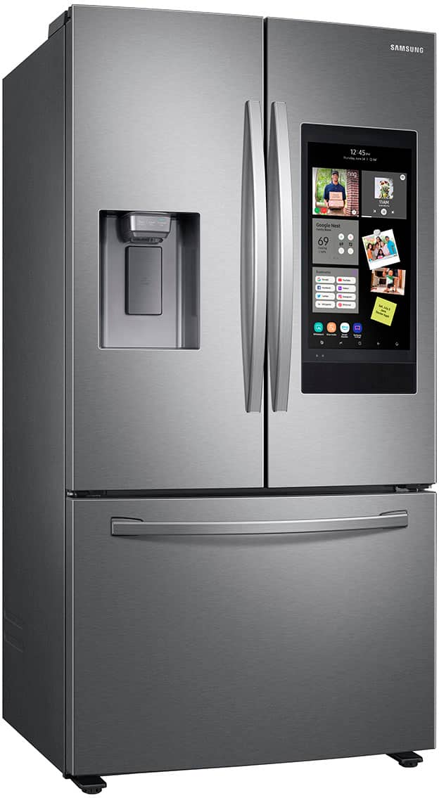 Angle. Samsung - 26.5 cu. ft. 3-Door French Door Smart Refrigerator with Family Hub - Stainless Steel.
