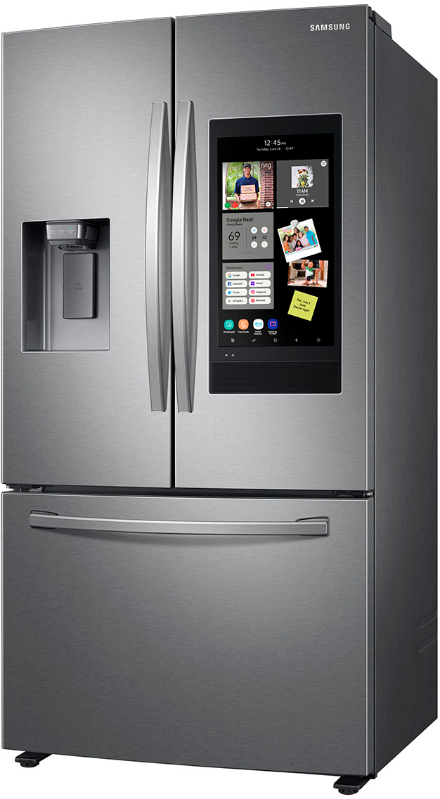 Left View: Samsung - 26.5 cu. ft. 3-Door French Door Smart Refrigerator with Family Hub - Stainless Steel