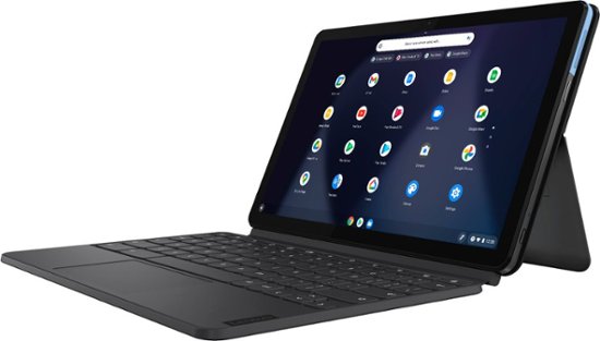Front Zoom. Lenovo - Chromebook Duet - 10.1” Touch Screen Tablet - 4GB Memory - 128GB SSD - with Keyboard - Ice Blue + Iron Gray.