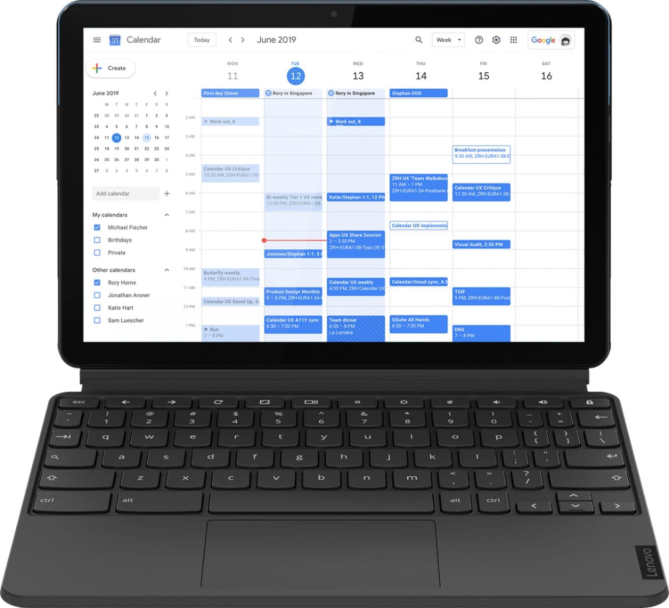 Alt View 20. Lenovo - IdeaPad Duet Chromebook - 10.1” (1920x1200) Touch 2-in-1 Tablet - MediaTek P60T - 4G RAM - 128G eMCP4x - with Keyboard - Ice Blue + Iron Gray.