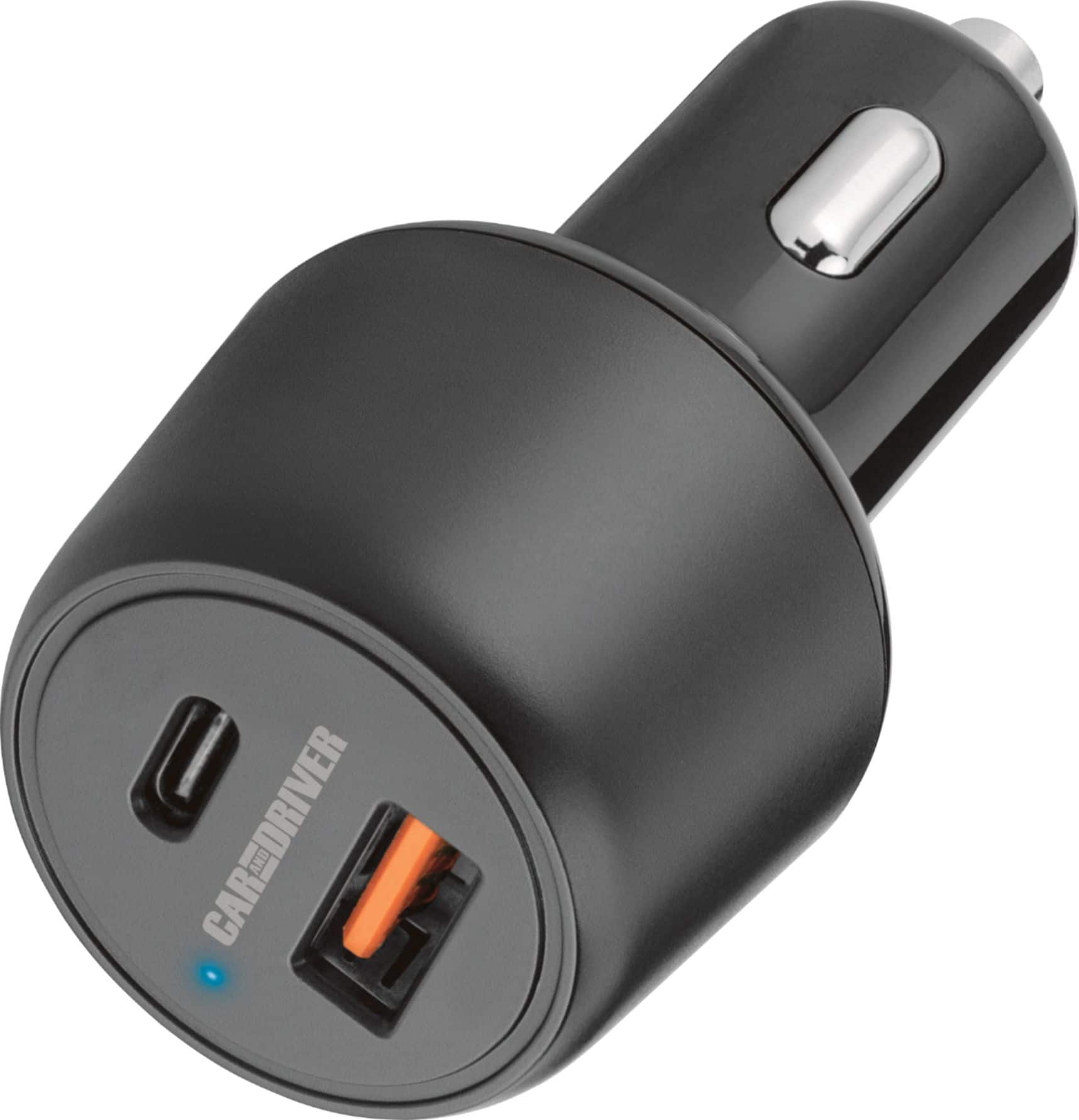 Car and Driver - Car Charger with USB-C and USB High-Speed Power Delivery Ports - Black - Front_Zoom
