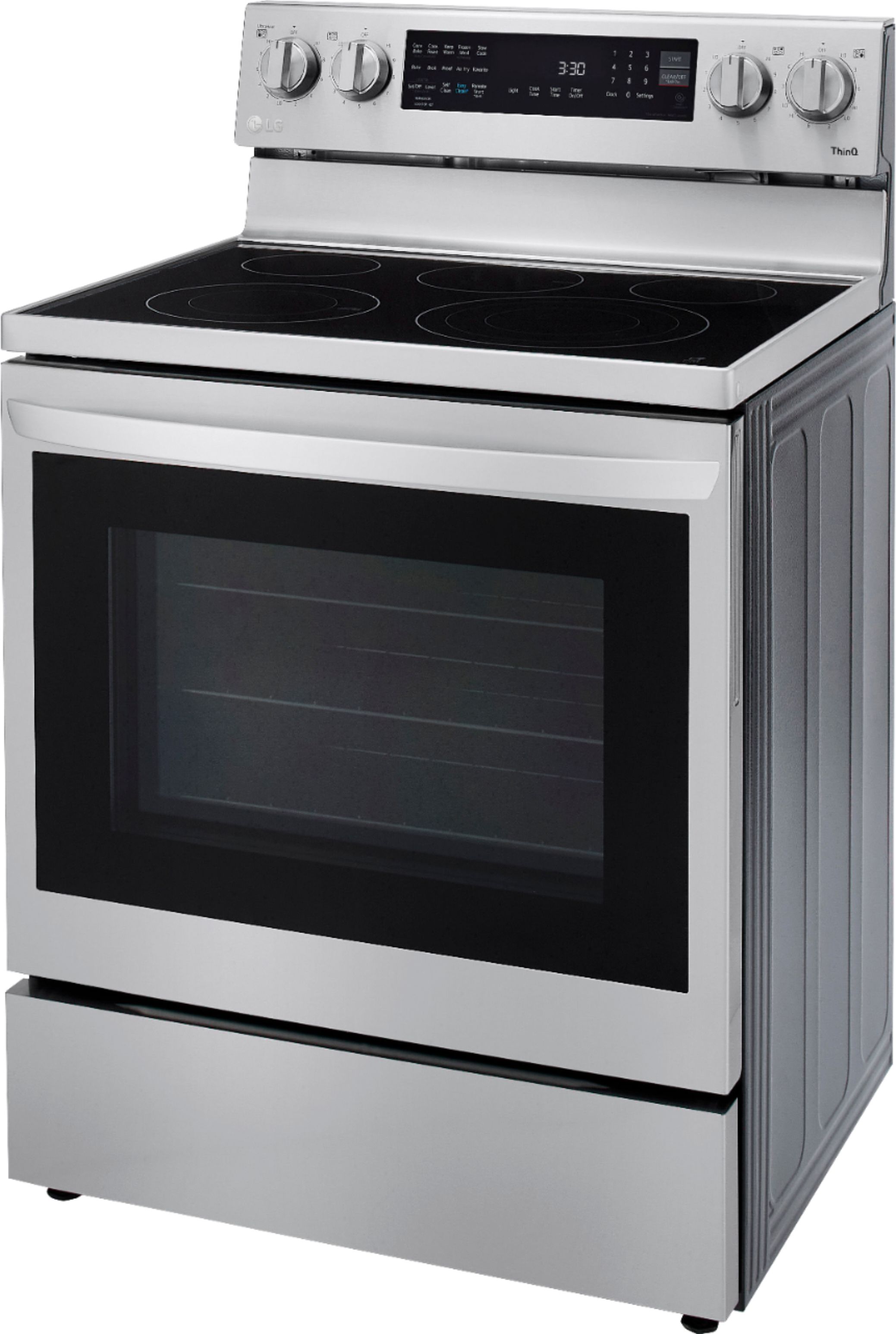 Angle View: LG - 6.3 Cu. Ft. Smart Freestanding Electric Convection Range with EasyClean, Air Fry and InstaView - Stainless steel