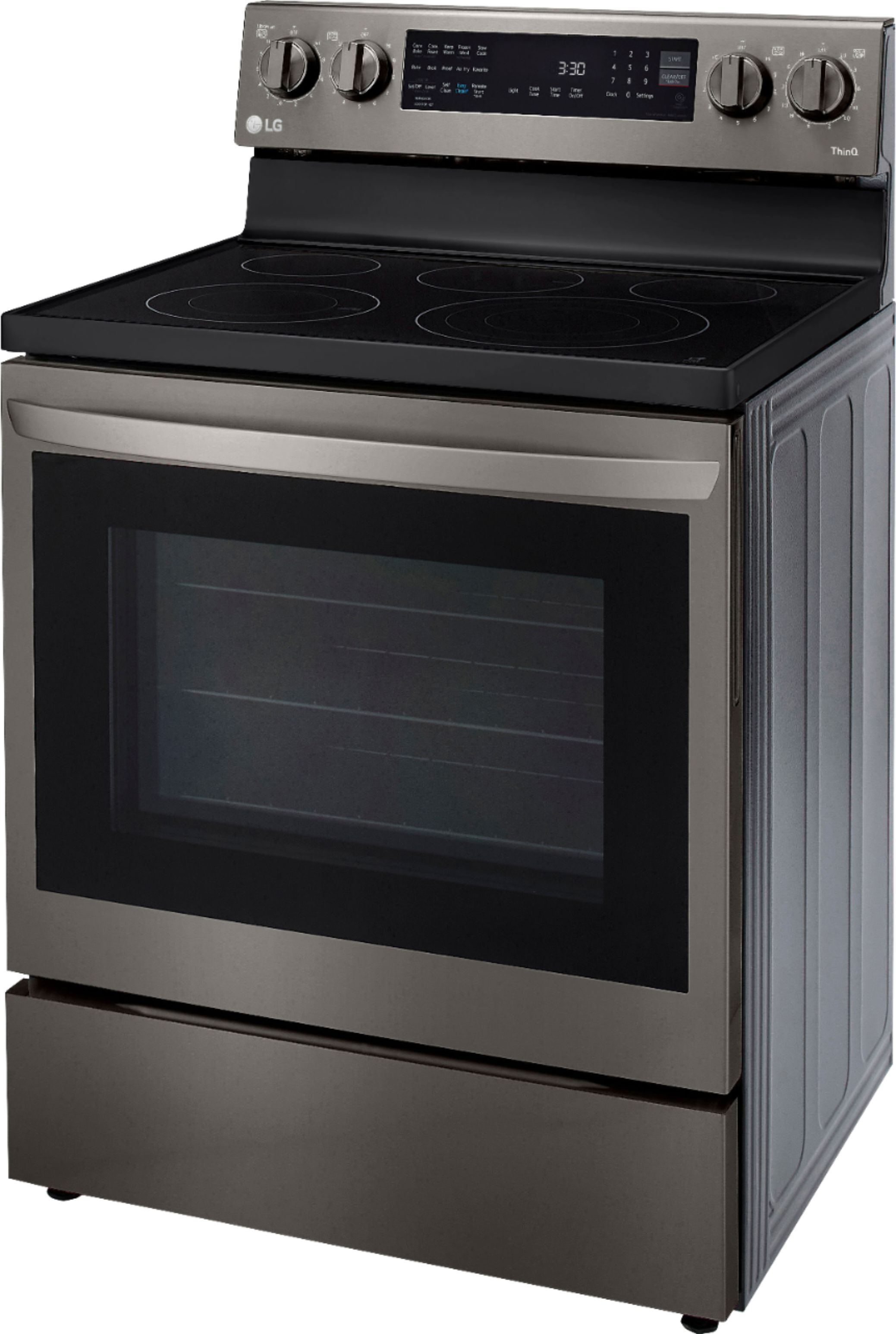 Angle View: LG - 6.3 cu ft Electric Slide In Range with Air Fry and Smart Wi-Fi Enabled - Black stainless steel