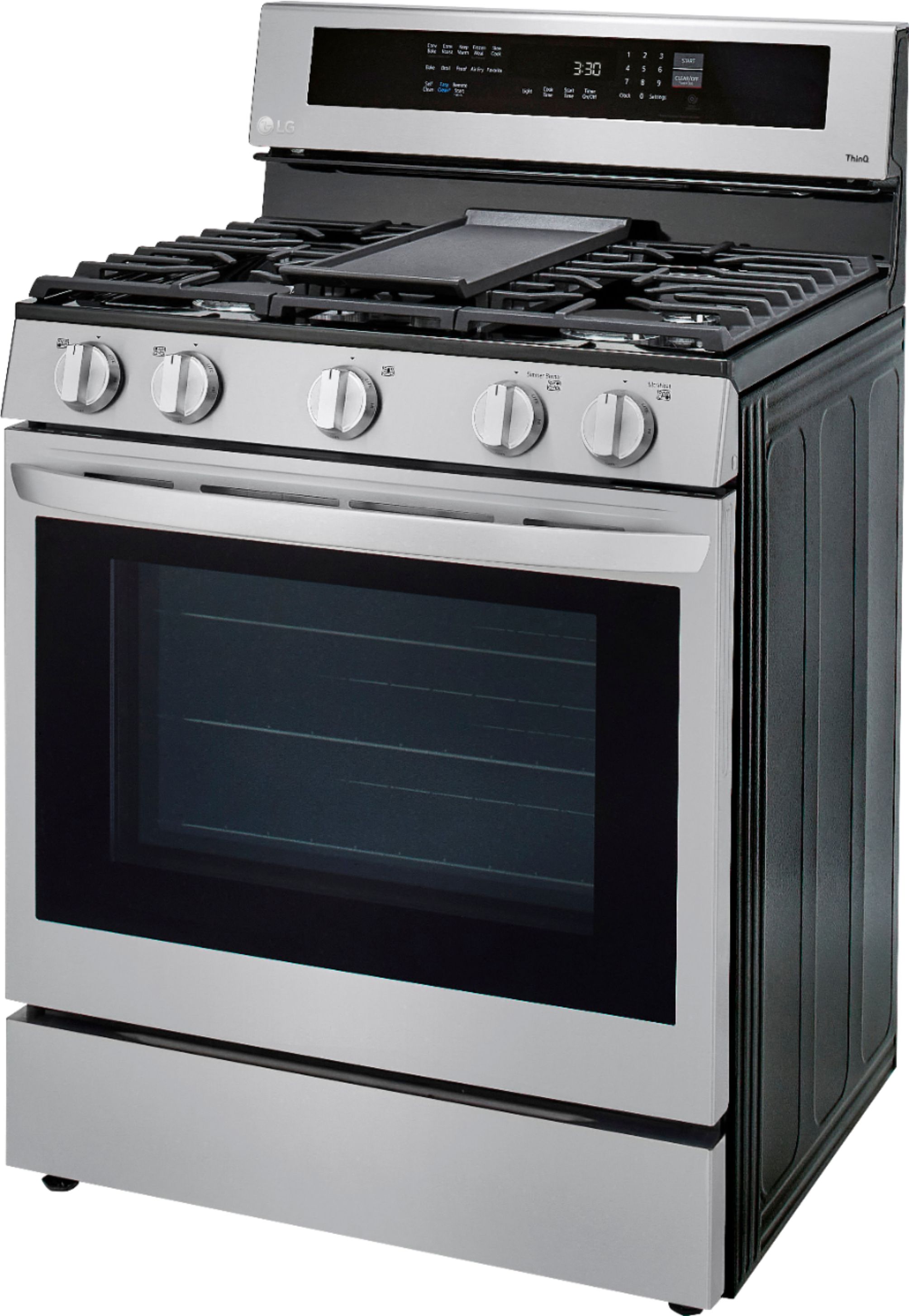 Angle View: LG - 5.8 Cu. Ft. Freestanding Gas True Convection Range with EasyClean, InstaView and AirFry - Stainless steel