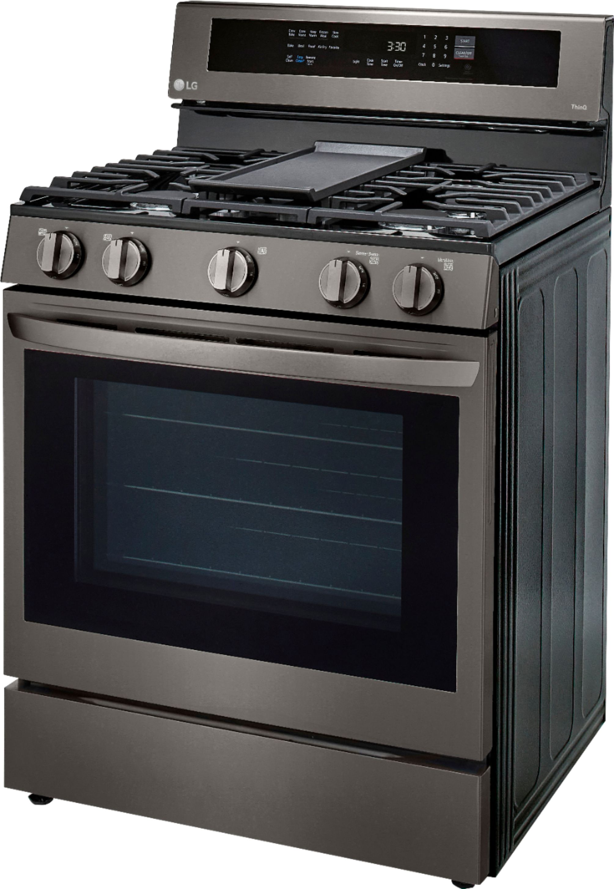 Angle View: LG - 5.8 Cu. Ft. Freestanding Gas True Convection Range with EasyClean, InstaView and AirFry - Black stainless steel