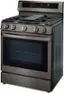 Angle. LG - 5.8 Cu. Ft. Smart Freestanding Gas True Convection Range with EasyClean and InstaView - PrintProof Black Stainless Steel.