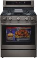 Front Zoom. LG - 5.8 Cu. Ft. Freestanding Single Gas Convection Range with Wide InstaView Window and AirFry - Black stainless steel.