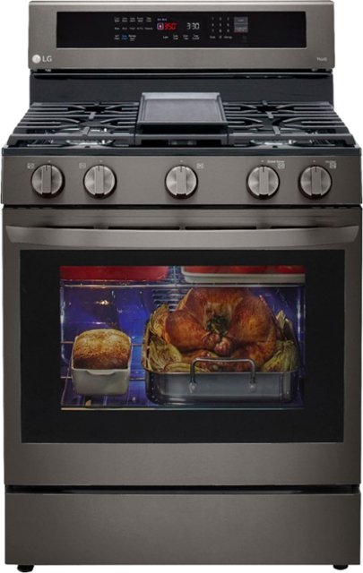 LG – 5.8 Cu. Ft. Freestanding Single Gas Convection Range with Wide InstaView Window and AirFry – PrintProof Black Stainless Steel