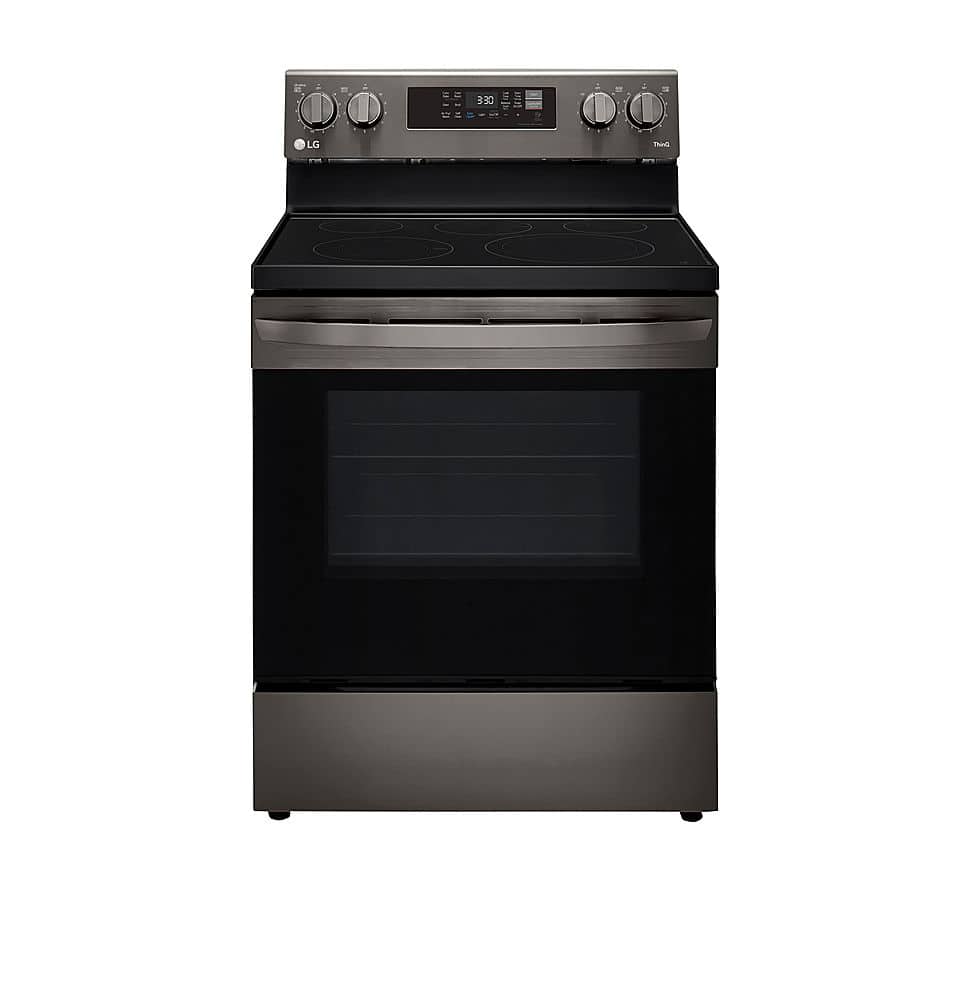 Front. LG - 6.3 Cu. Ft. Smart Freestanding Electric Convection Range with Easy Clean, Air Fry and WideView Window - Black Stainless Steel.