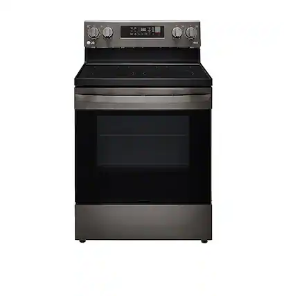 Front. LG - 6.3 Cu. Ft. Smart Freestanding Electric Convection Range with Easy Clean, Air Fry and WideView Window - Black Stainless Steel.