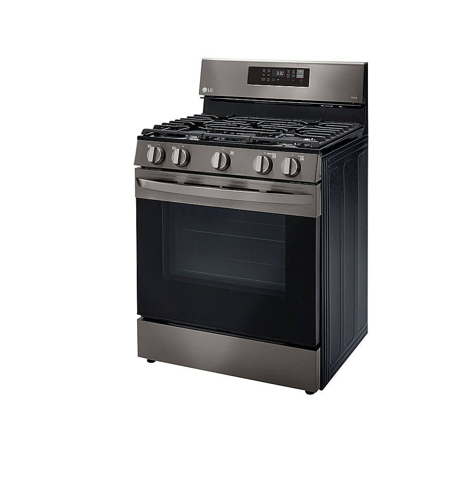 Left. LG - 5.8 Cu. Ft. Smart Freestanding Gas True Convection Range with EasyClean and AirFry - PrintProof Black Stainless Steel.