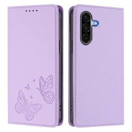 Dteck - For Samsung Galaxy S26 Butterfly Embossed PU Leather RFID Blocking Flip Kickstand Wallet Case with Card Slots - Purple