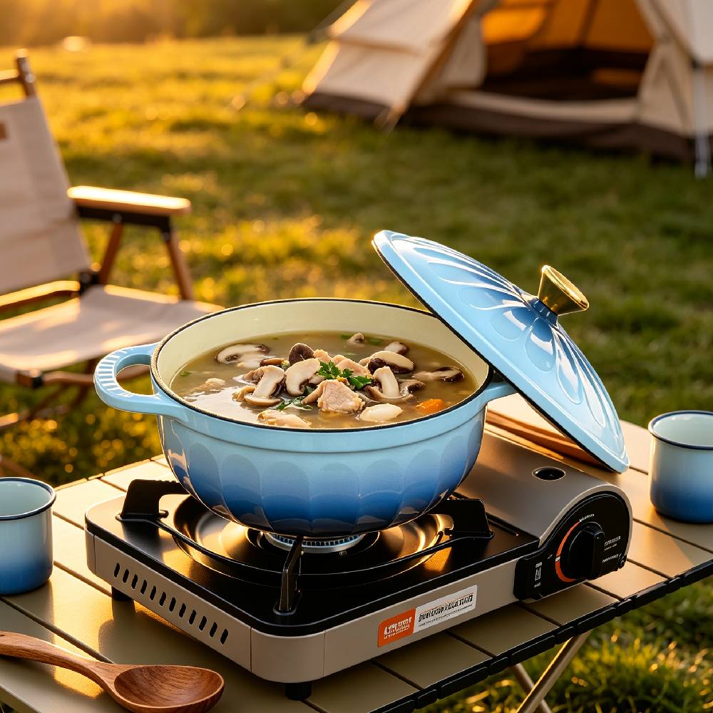 Alt View 7. Winado - 7.5QT Enameled Cast Iron Dutch Oven with Gradient Petal Texture,Heat-Resistant Gloves, Pot Mat for Bread Baking, Stews - Blue.