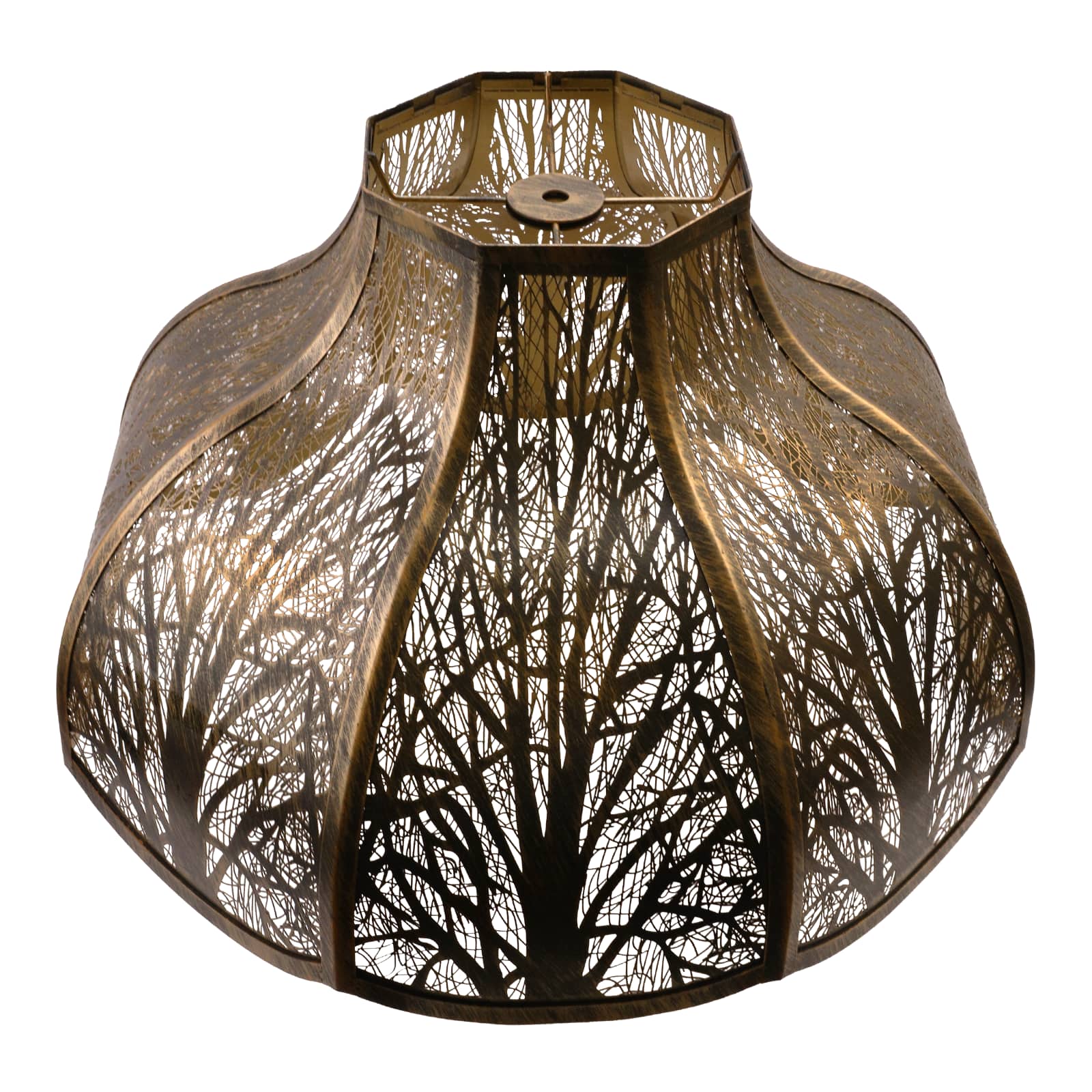 Alucset - Large Octagonal Lotus Etched Forest Metal Lampshade, Outer Antique Copper Inner Gold for Table Floor Lamps - No Assembly - Antique Bronze & Gold
