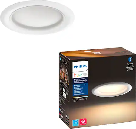 Front. Philips - Hue 4" Bluetooth Smart LED Recessed Downlight - White Ambiance.