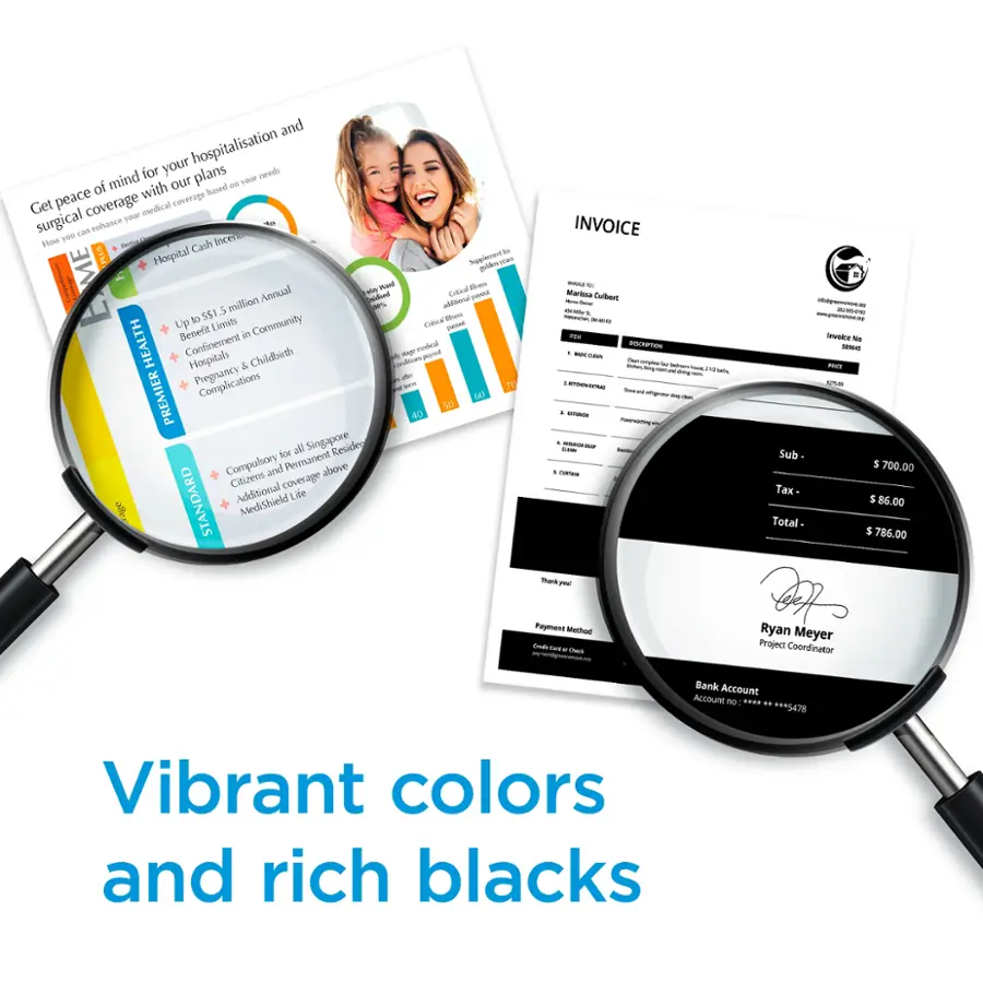 Vibrant colors and rich blacks