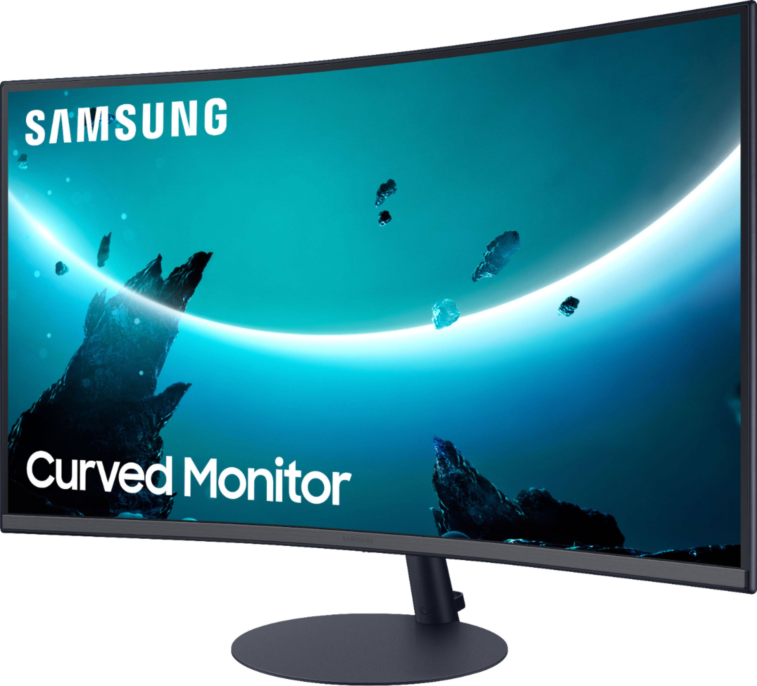 Left. Samsung - T55 Series 27" LED 1000R Curved FHD FreeSync Monitor with Speakers (DisplayPort, HDMI, VGA) - Black.