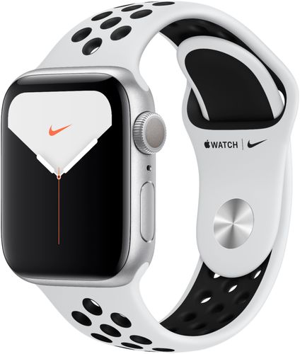 Geek Squad Certified Refurbished Apple Watch Nike Series 5 (GPS) 40mm Silver Aluminum Case with Nike Sport Band - Silver Aluminum