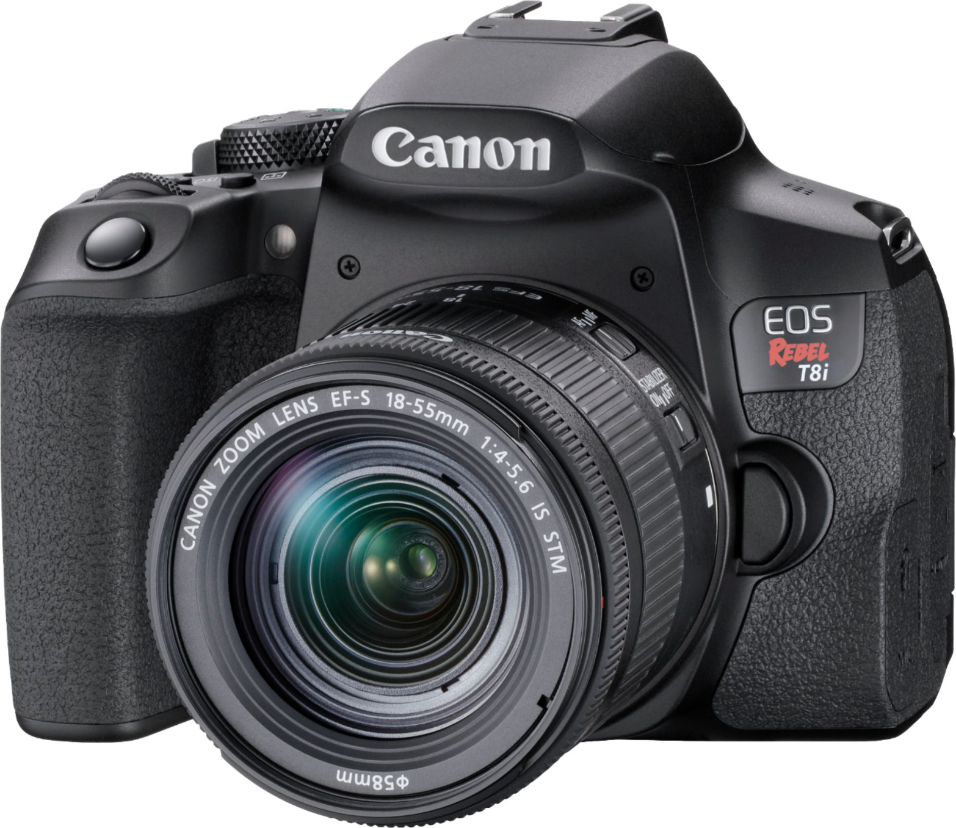 Left View: Canon - EOS Rebel T8i DSLR Camera with EF-S 18-55mm Lens - Black