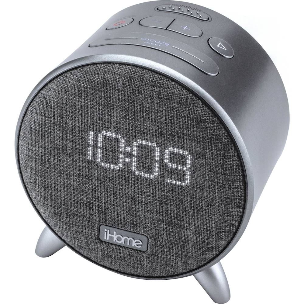 Left View: iHome - TimeBoost - Bluetooth Stereo Alarm Clock with Speakerphone, Wireless Charging and USB Charging - Black/Gunmetal