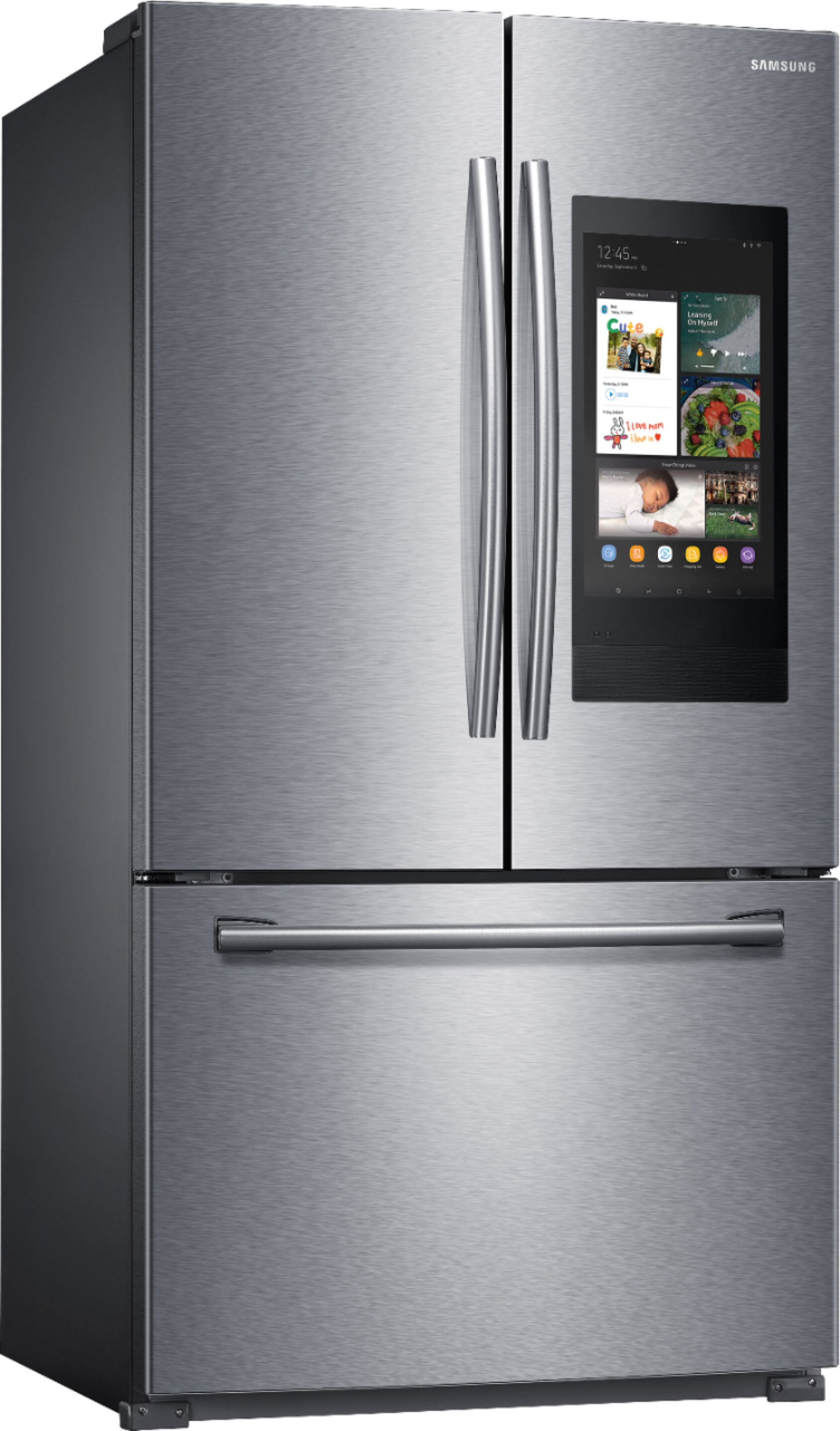 Angle View: Samsung - 22 cu. ft. Smart 3-Door French Door Refrigerator - Stainless steel