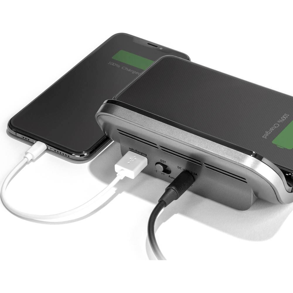 Alt View 11. iHome - PowerValet - Sleek Alarm Clock with Qi Wireless Charging and USB Charging - Black.