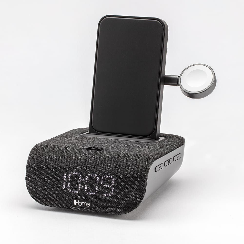 Angle. iHome - TimeBase Pro+ - Bluetooth Alarm Clock with Triple Charging - Black.