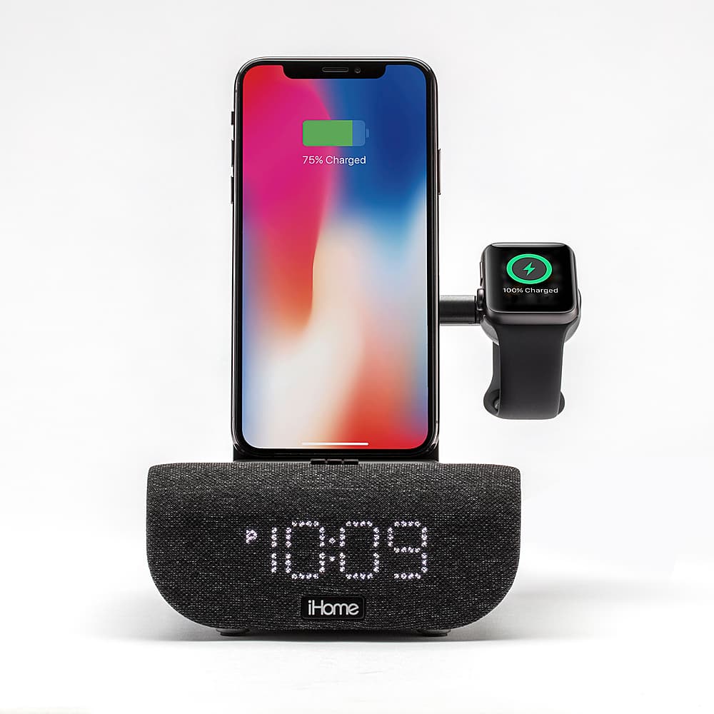 Alt View 19. iHome - TimeBase Pro+ - Bluetooth Alarm Clock with Triple Charging - Black.